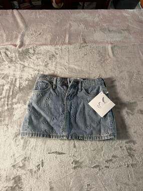 Playboy Y2K Embossed Logo Denim Mini Skirt Bunny Peace Heart Size 0